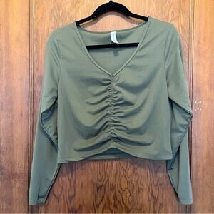 All In Motion Flex Shirred Cropped‎ Long Sleeve Workout Athleisure XL Olive